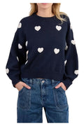 Molly Bracken maglia donna blu cuori panna girocollo LA1828DN