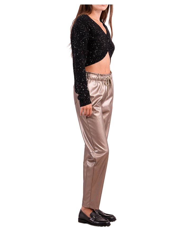 MOLLY BRACKEN pantalone donna ecopelle bronzo jogger vita alta T13696DH