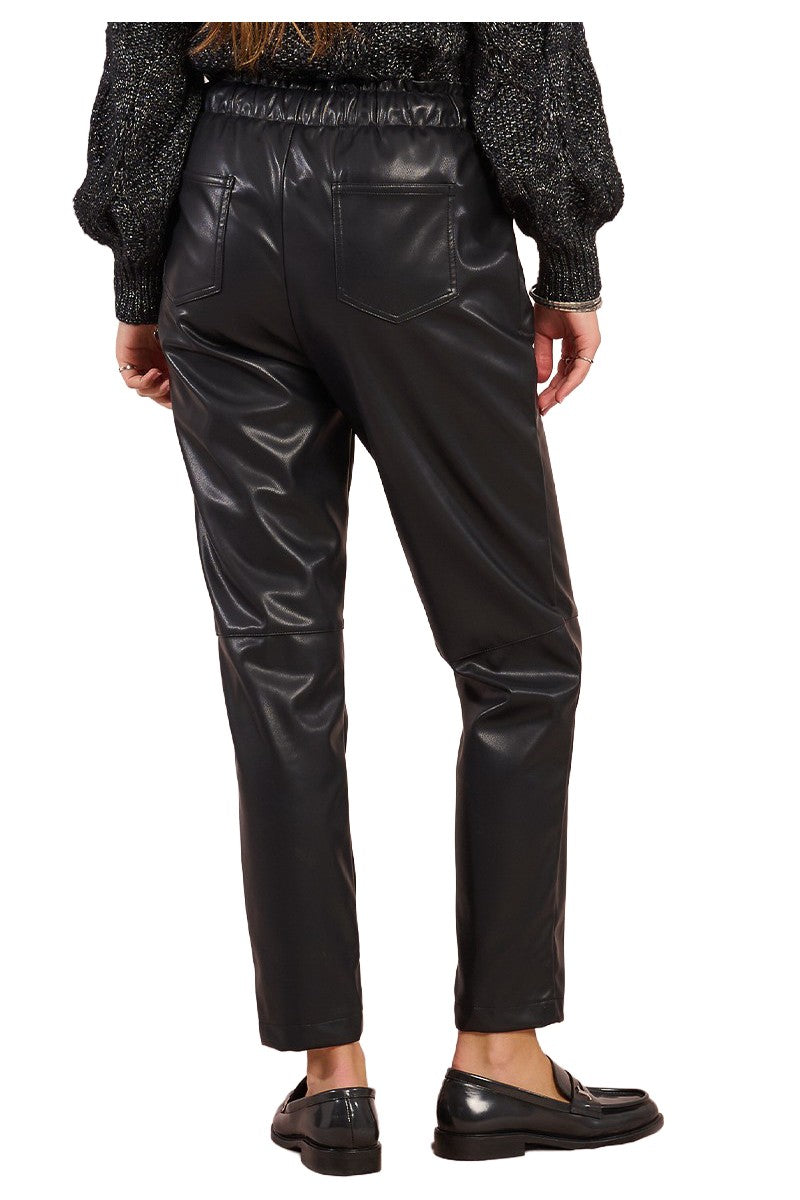 MOLLY BRACKEN pantalone donna ecopelle nero jogger vita alta T13696DH