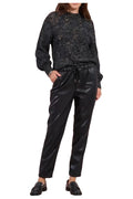 MOLLY BRACKEN pantalone donna ecopelle nero jogger vita alta T13696DH