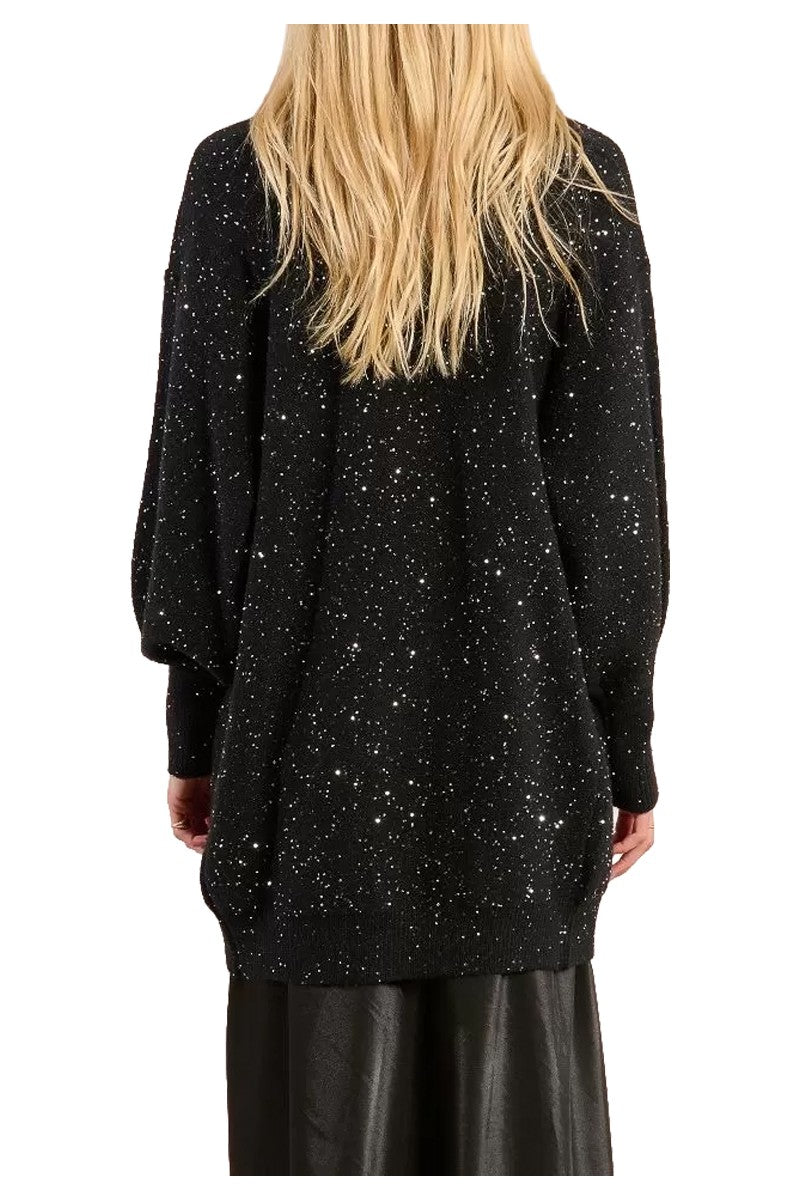 Molly Bracken Cardigan Donna Lungo Nero Aperto con Strass/Paillettes – LAW131DH