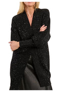 Molly Bracken Cardigan Donna Lungo Nero Aperto con Strass/Paillettes – LAW131DH