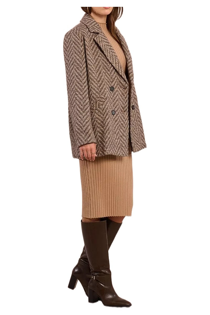 MOLLY BRACKEN giaccone donna doppiopetto spinato beige marrone P1830BDH