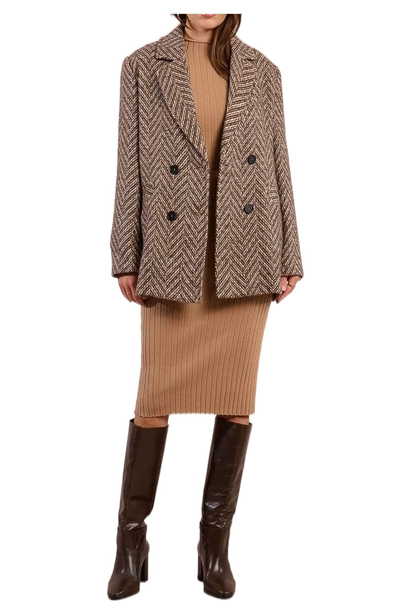 MOLLY BRACKEN giaccone donna doppiopetto spinato beige marrone P1830BDH