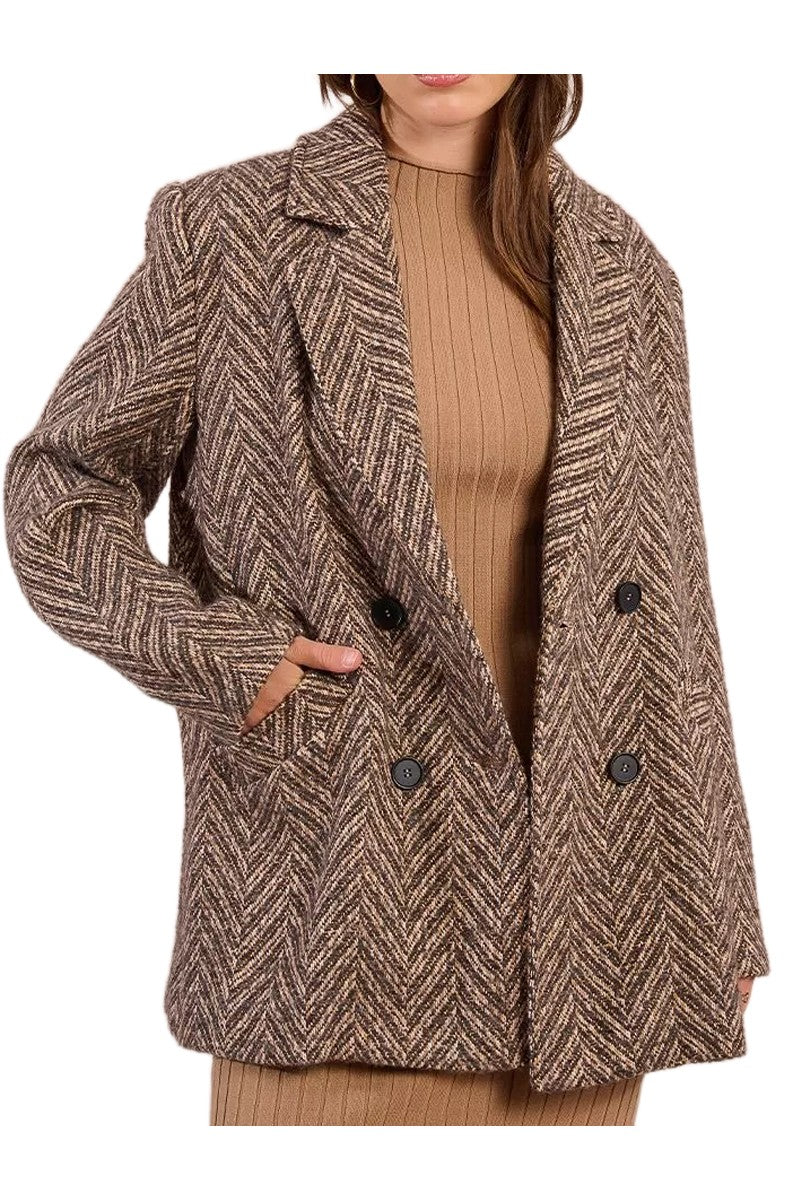 MOLLY BRACKEN giaccone donna doppiopetto spinato beige marrone P1830BDH