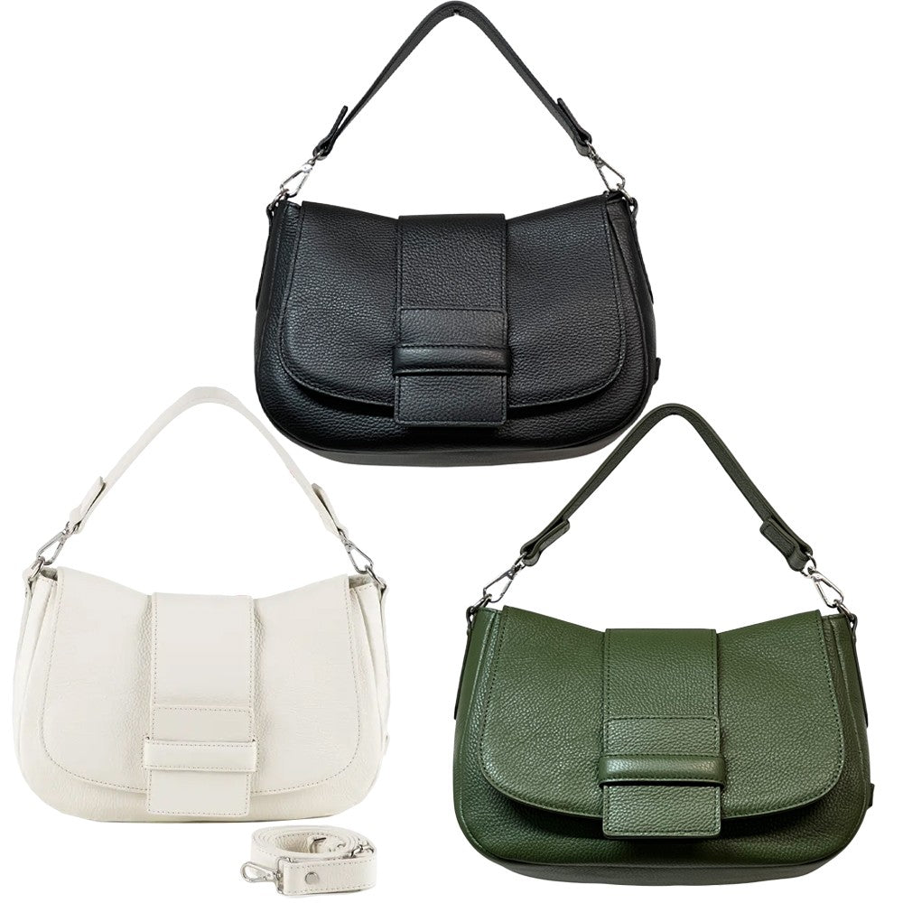 RIPANI Borsa Donna a Spalla Cecilia M E112OJ in Pelle Effetto Cervo con Tracolla Regolabile – 31x22x10 cm