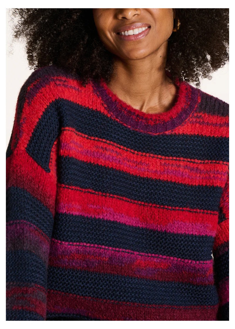 LA FEE MARABOUTEE Maglia Donna a Righe Blu/Rosso Girocollo ELOTE – Lana & Alpaca (Lunghezza 53 cm)