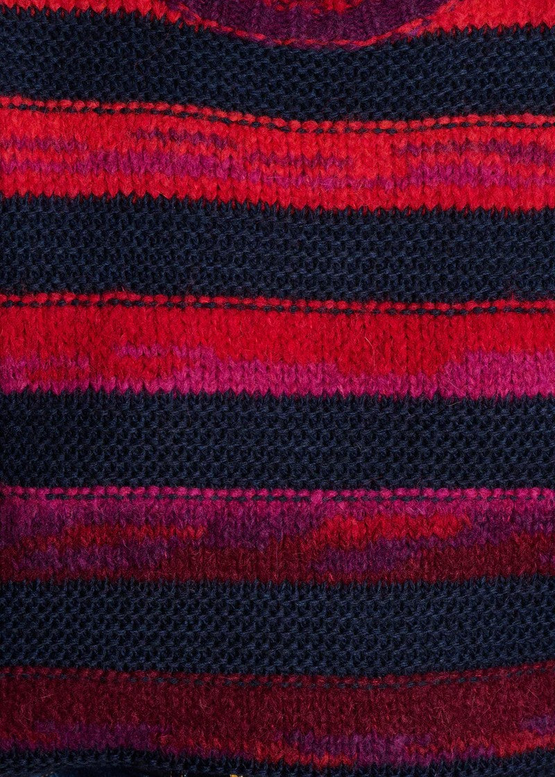 LA FEE MARABOUTEE Maglia Donna a Righe Blu/Rosso Girocollo ELOTE – Lana & Alpaca (Lunghezza 53 cm)