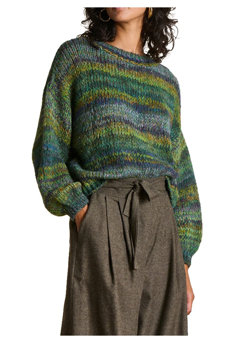 La Fee Maraboutee EBI maglia donna oversize multicolor verde girocollo alpaca Made in Italy