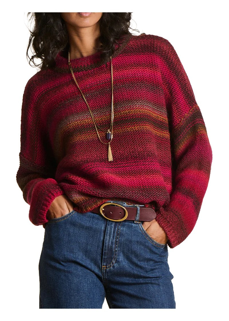 La Fee Maraboutee TRESIA maglia donna oversize lana vergine righe rosso Made in Italy 55 cm