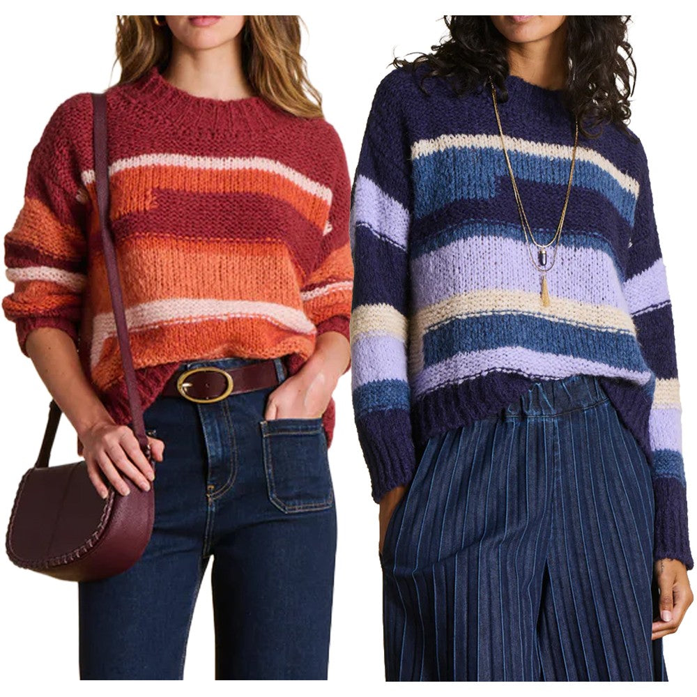 LA FEE MARABOUTEE Maglia Donna a Righe Fantasia EFEMER – Mohair & Lana, Girocollo Alto (52 cm)