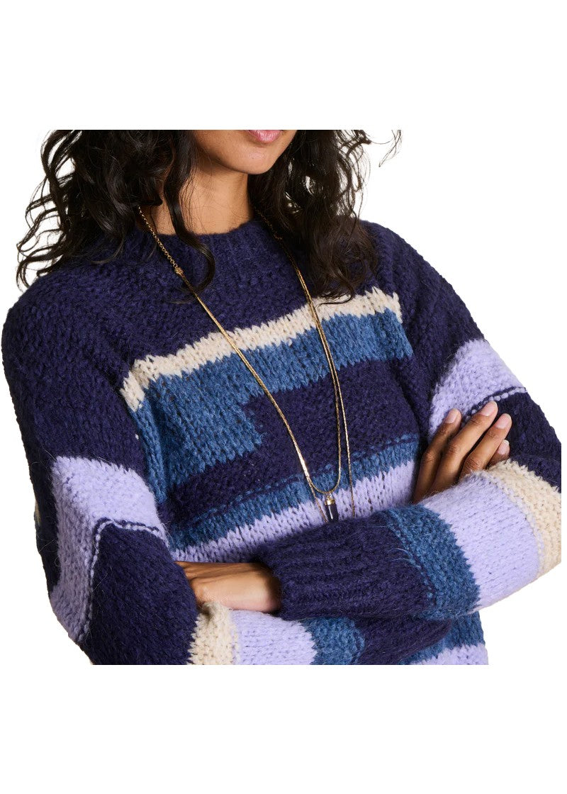 LA FEE MARABOUTEE Maglia Donna a Righe Fantasia EFEMER – Mohair & Lana, Girocollo Alto (52 cm)