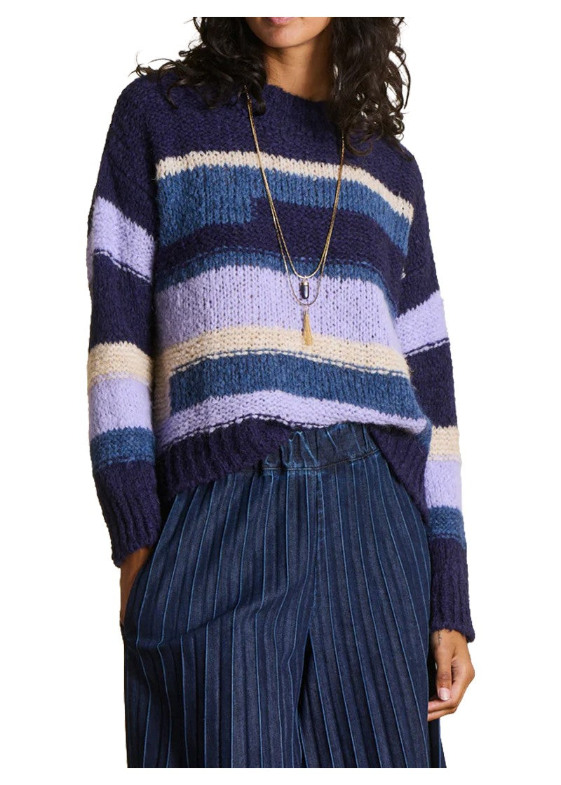 LA FEE MARABOUTEE Maglia Donna a Righe Fantasia EFEMER – Mohair & Lana, Girocollo Alto (52 cm)