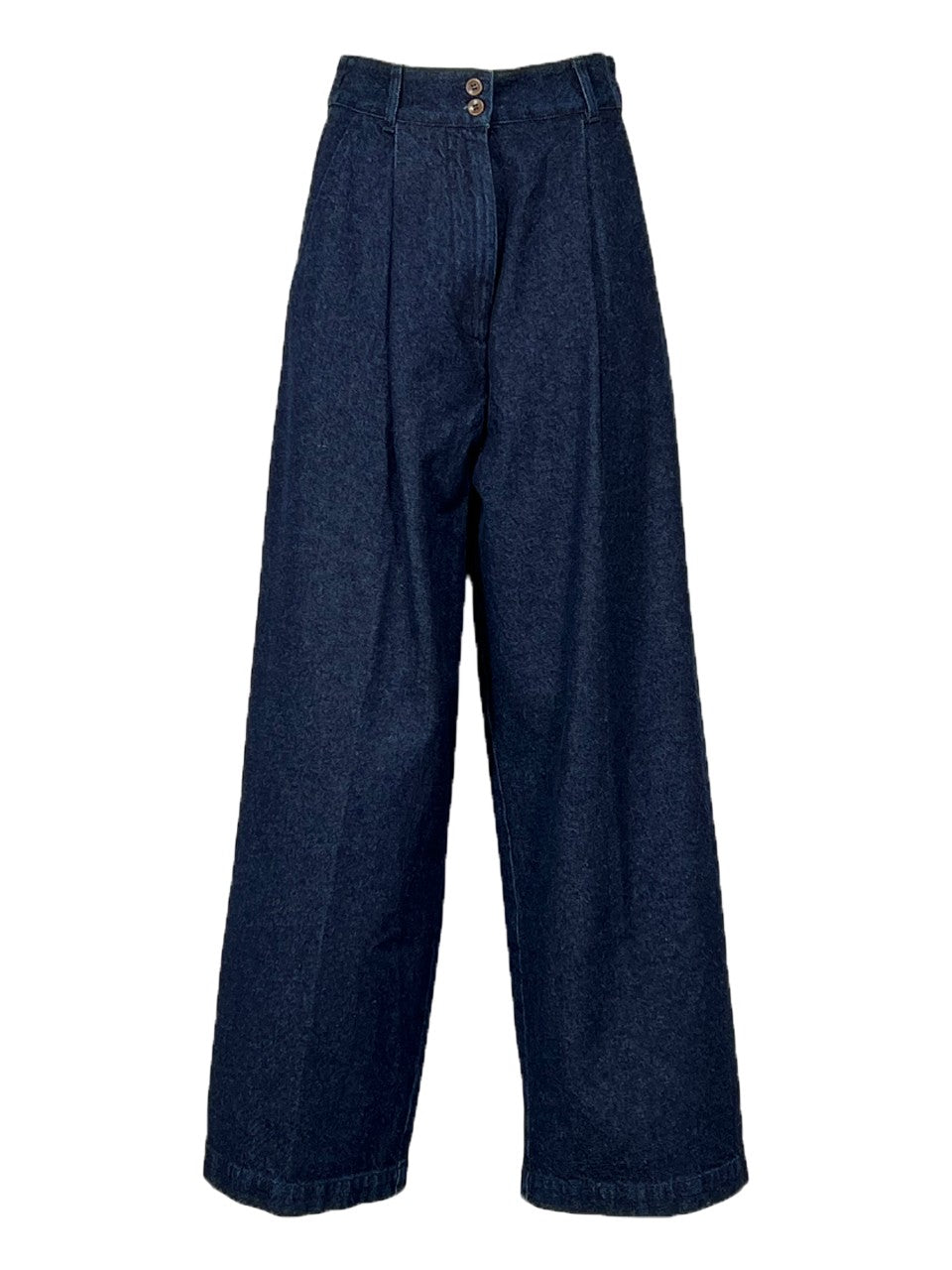 4.10 by BottegaChilometriZero Pantalone Donna Jeans Scuro Vita Alta Palazzo DD25353 “PIANETA” – Cotone Riciclato