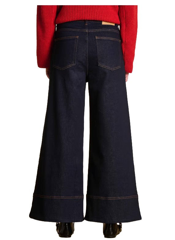 LA FEE MARABOUTEE Jeans Donna Denim Scuro Cropped a Gamba Ampia ELGA-T – Cotone Biologico GOTS