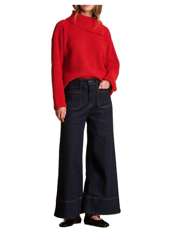 LA FEE MARABOUTEE Jeans Donna Denim Scuro Cropped a Gamba Ampia ELGA-T – Cotone Biologico GOTS