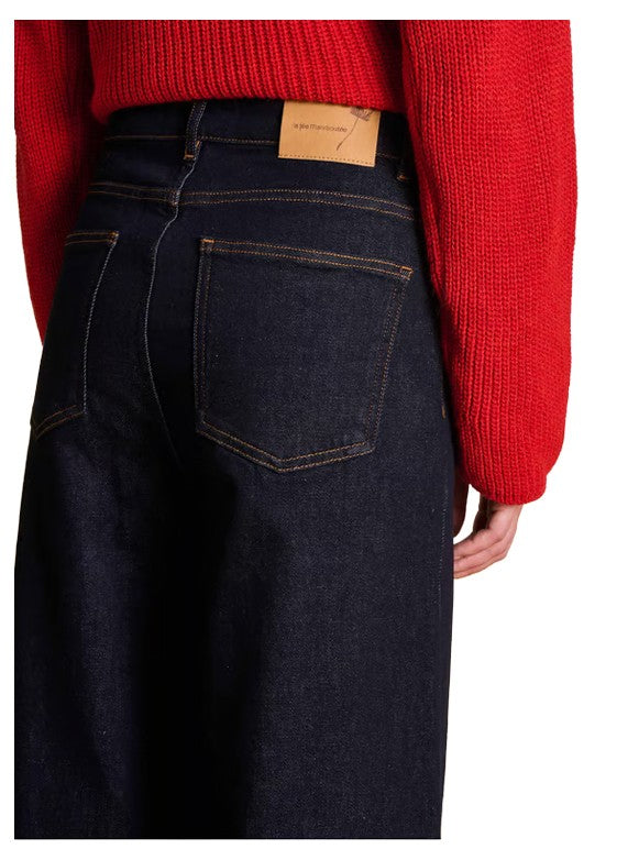 LA FEE MARABOUTEE Jeans Donna Denim Scuro Cropped a Gamba Ampia ELGA-T – Cotone Biologico GOTS