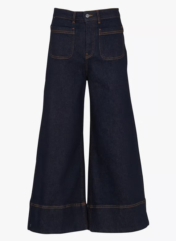 LA FEE MARABOUTEE Jeans Donna Denim Scuro Cropped a Gamba Ampia ELGA-T – Cotone Biologico GOTS