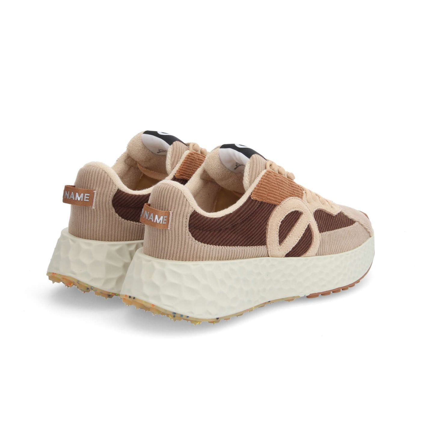 NØ NameCarter Runner Daddy Sneaker Donna Marrone in Velluto a Coste Patchwork – Suola 5 cm