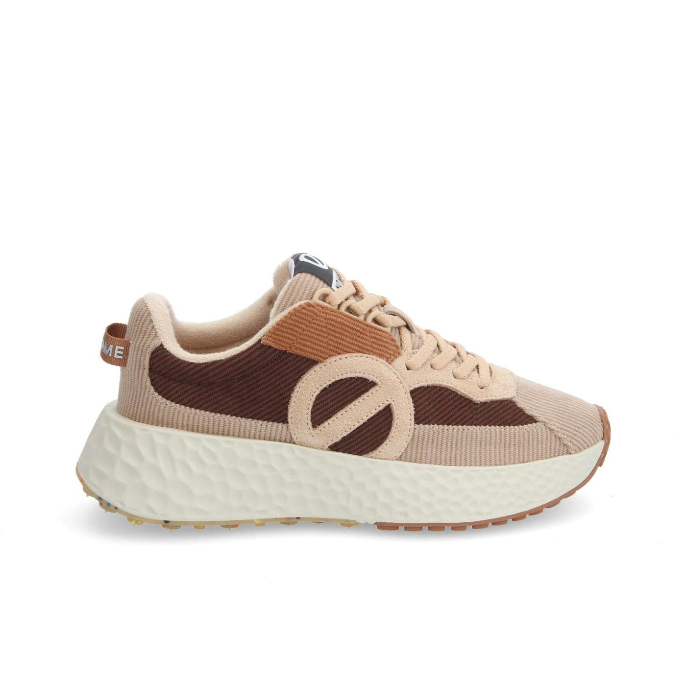 NØ NameCarter Runner Daddy Sneaker Donna Marrone in Velluto a Coste Patchwork – Suola 5 cm