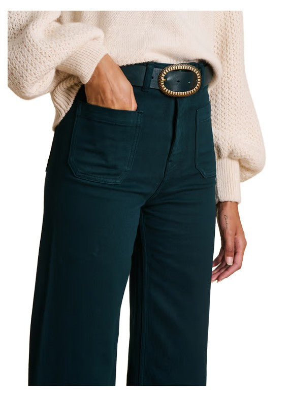 La Fee Maraboutee RENO-C jeans donna boot-cut petrolio vita alta slim tasche applicate taglio vivo GOTS