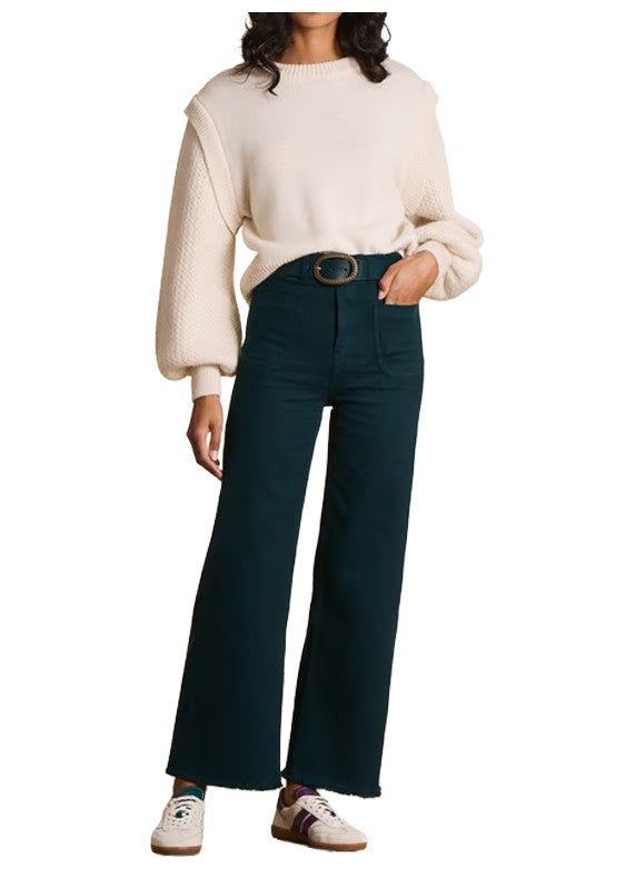 La Fee Maraboutee RENO-C jeans donna boot-cut petrolio vita alta slim tasche applicate taglio vivo GOTS