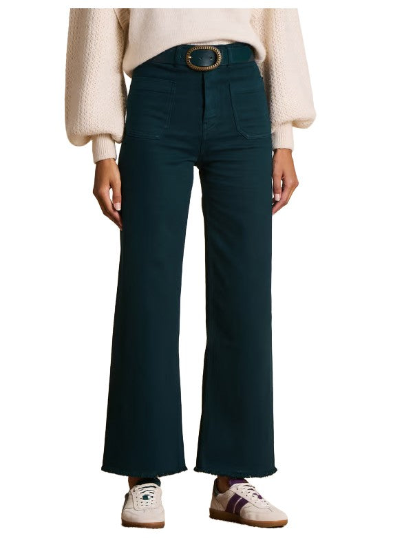 La Fee Maraboutee RENO-C jeans donna boot-cut petrolio vita alta slim tasche applicate taglio vivo GOTS