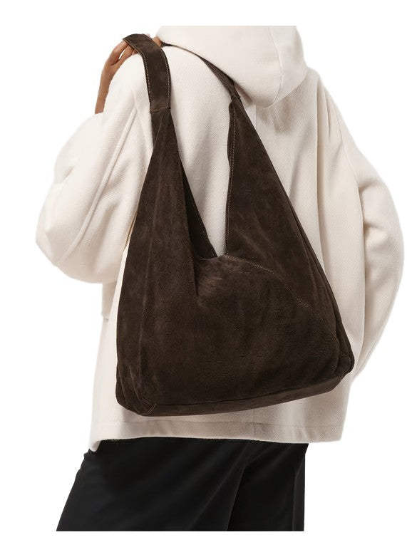 HUMILITY Borsa Donna Hobo in Camoscio Marrone KOBO – Chiusura a Pressione, Tasca Zip