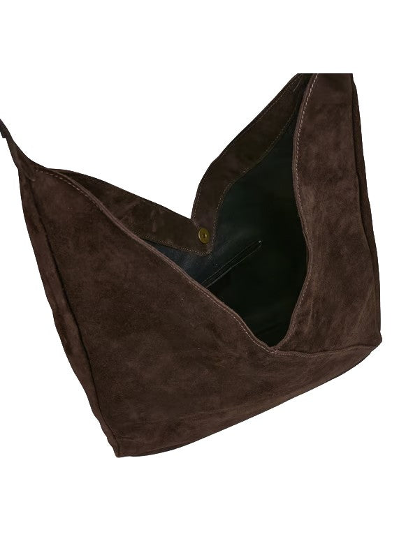 HUMILITY Borsa Donna Hobo in Camoscio Marrone KOBO – Chiusura a Pressione, Tasca Zip