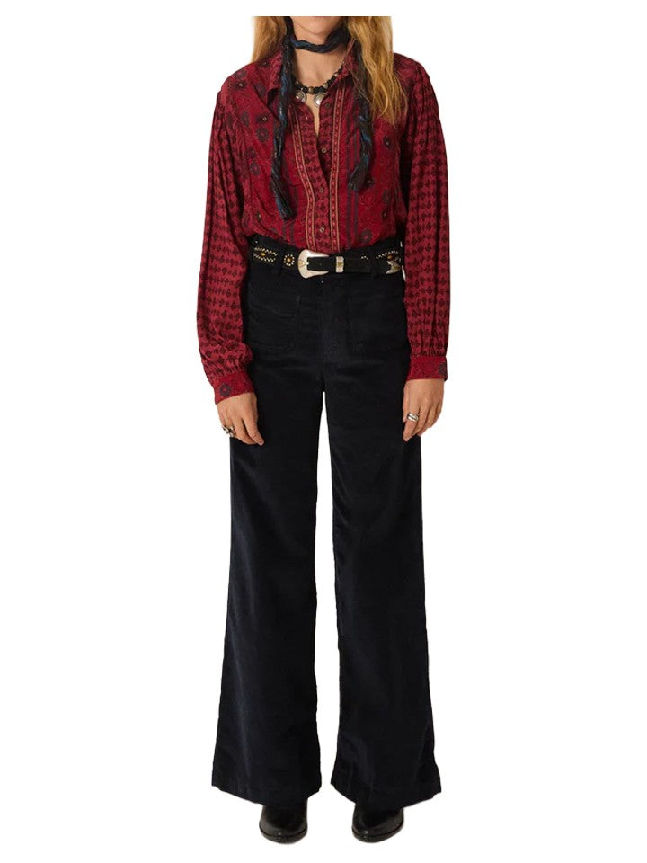 MAISON HOTEL camicia donna bordeaux ricami perline oro EMILIE viscosa 60cm