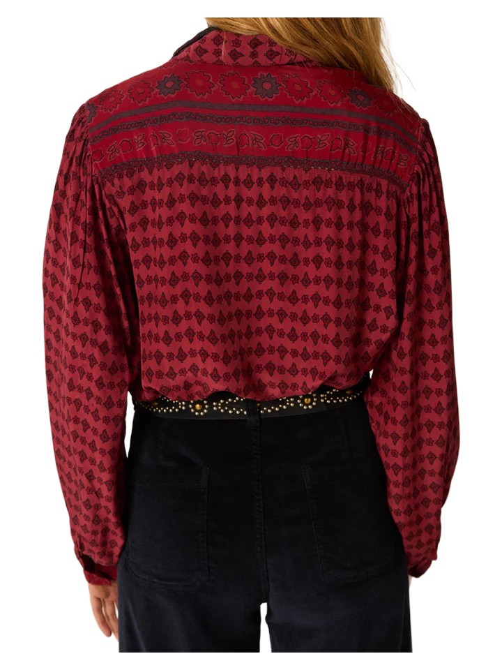 MAISON HOTEL camicia donna bordeaux ricami perline oro EMILIE viscosa 60cm