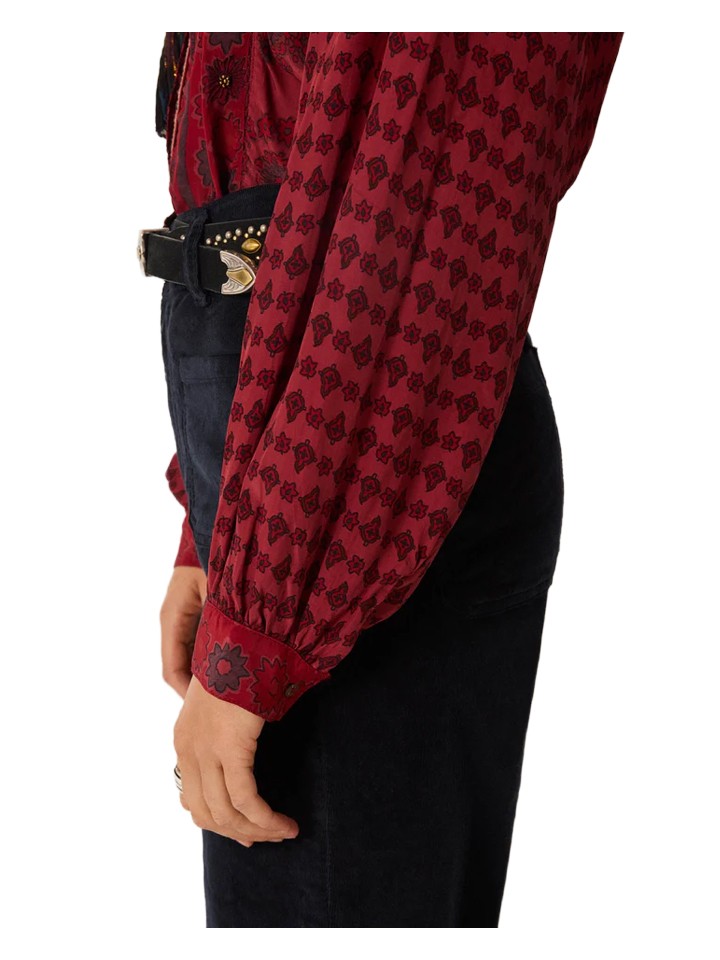 MAISON HOTEL camicia donna bordeaux ricami perline oro EMILIE viscosa 60cm