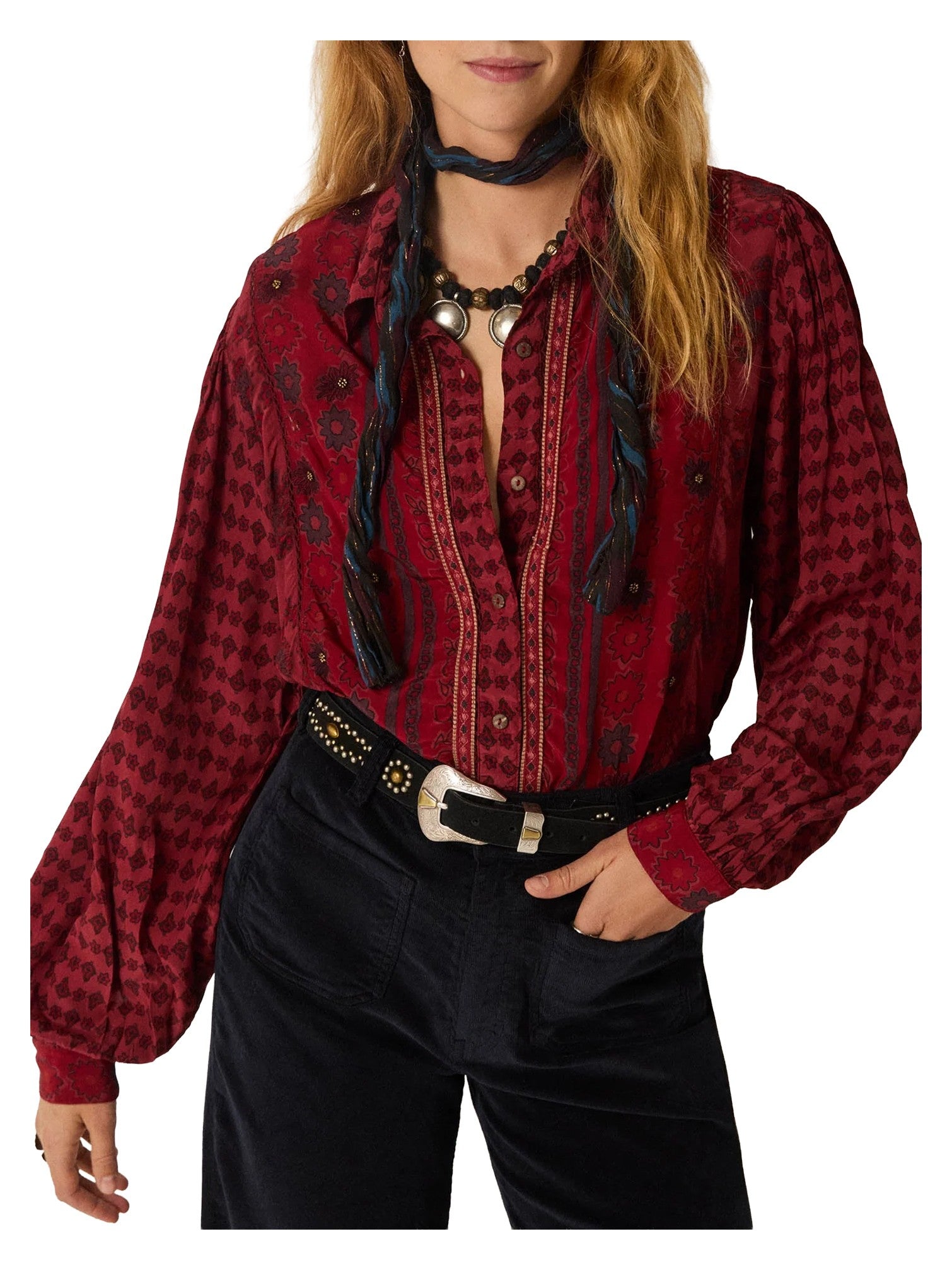 MAISON HOTEL camicia donna bordeaux ricami perline oro EMILIE viscosa 60cm