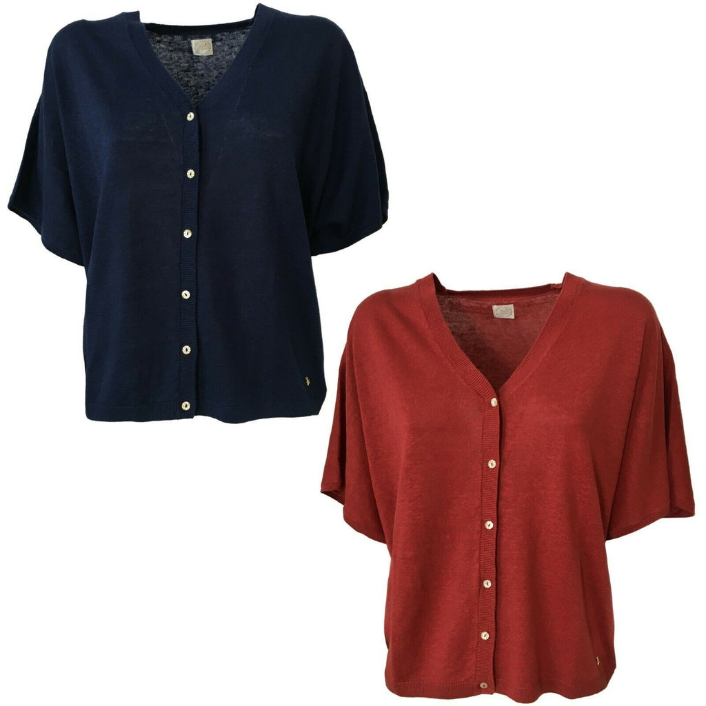 DES PETITS HAUTS Cardigan donna mezza manica mod BOUDY 100% lino