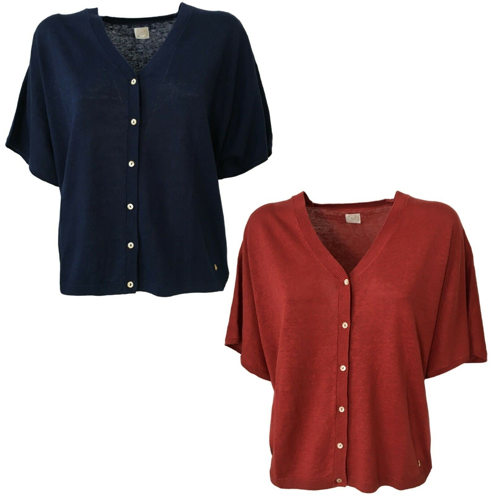 DES PETITS HAUTS Cardigan donna mezza manica mod BOUDY 100% lino