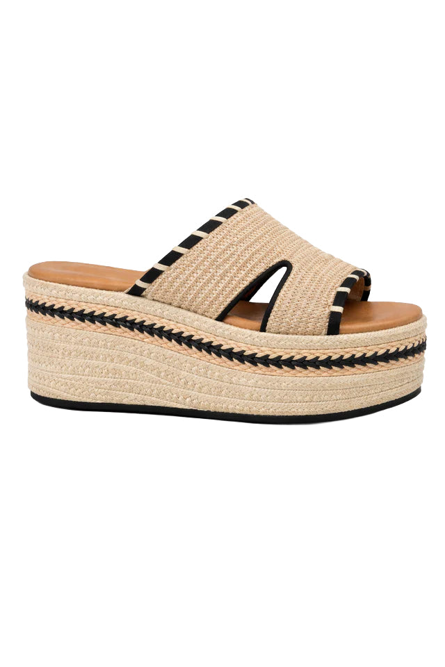 NEKANE ciabatta donna rafia beige dettagli nero soletta imbottita