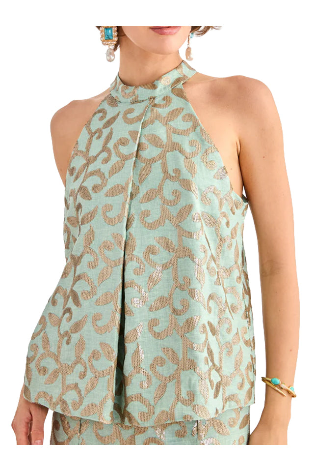 FF.JADE-000009 NEKANE top donna scollo americana verde acqua/oro