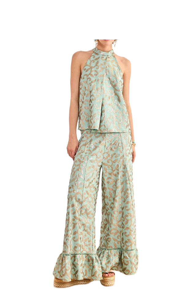 FF.JADE-000009 NEKANE top donna scollo americana verde acqua/oro