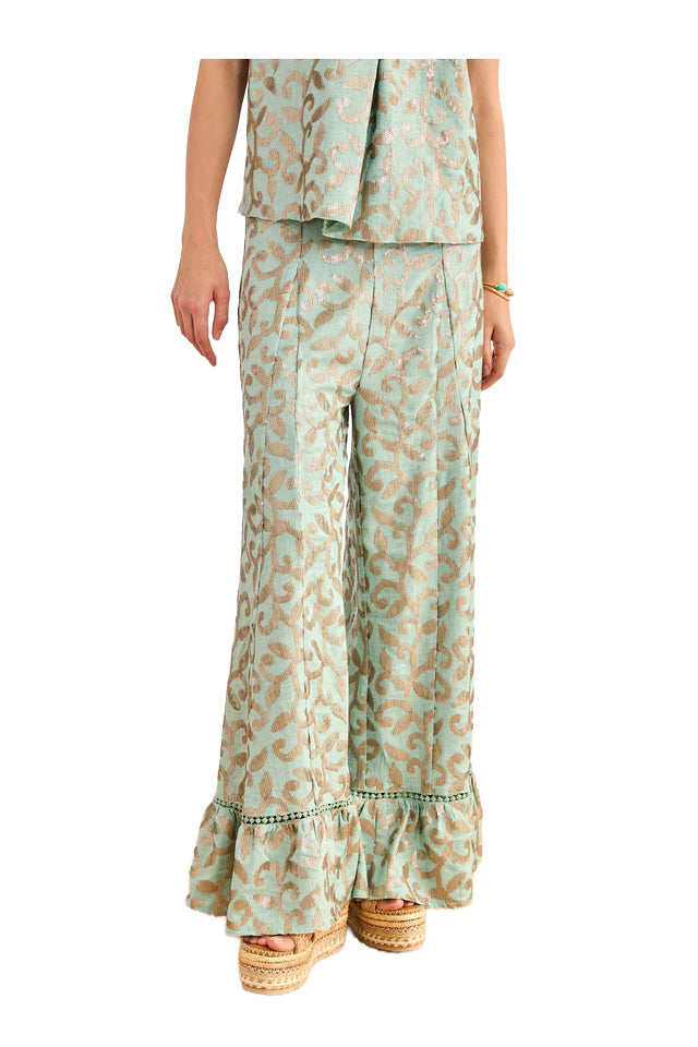 NEKANE Pantalone Donna Balza Fondo Zip Laterale FF.TERIN-000009 verde acqua/oro