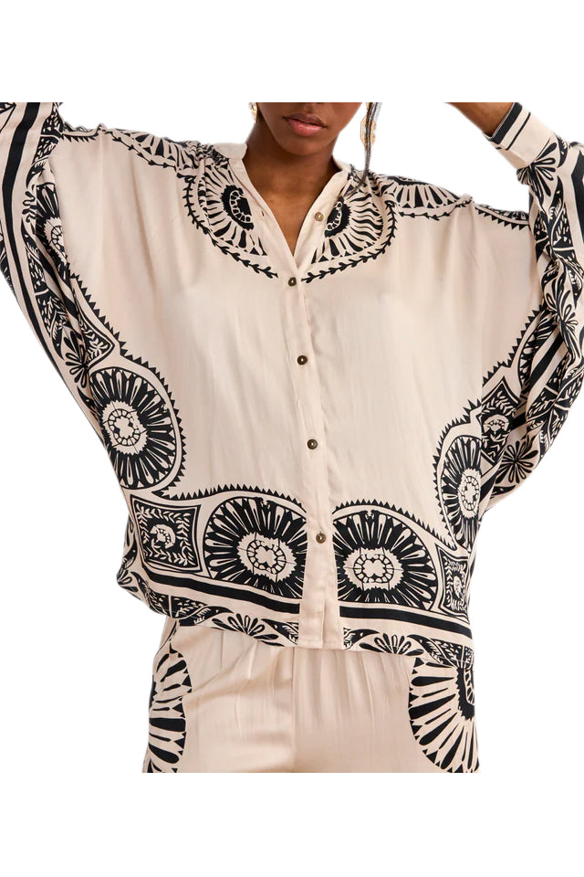 NEKANE GF.JABARI-00000 camicia donna bianca nera viscosa pipistrello