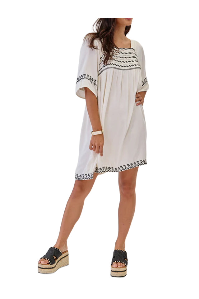 NEKANE GF.JELANI-00000 abito donna corto bianco ricami neri viscosa