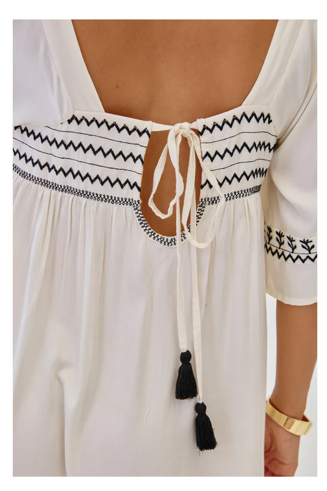 NEKANE GF.JELANI-00000 abito donna corto bianco ricami neri viscosa