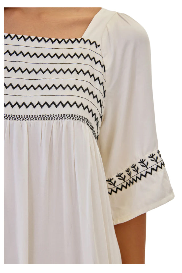 NEKANE GF.JELANI-00000 abito donna corto bianco ricami neri viscosa