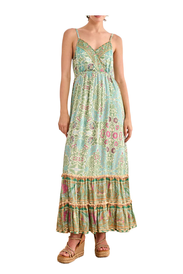 NEKANE GF.JOMI-000009 abito lungo donna floreale verde paillettes