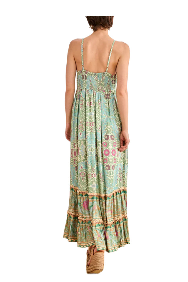 NEKANE GF.JOMI-000009 abito lungo donna floreale verde paillettes