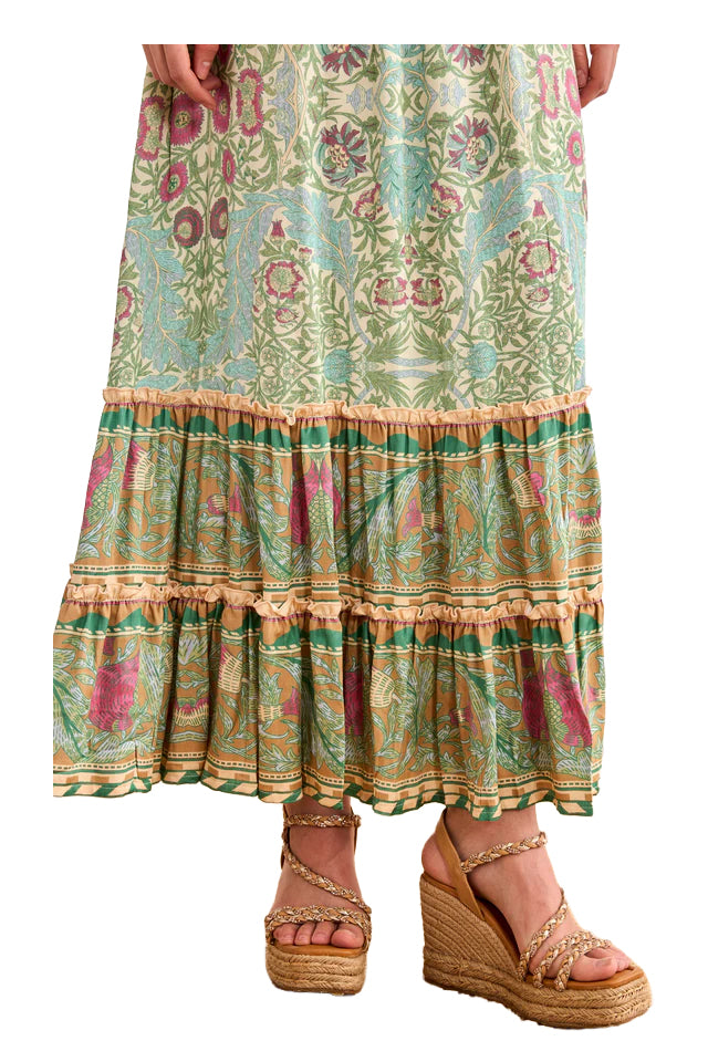 NEKANE GF.JOMI-000009 abito lungo donna floreale verde paillettes