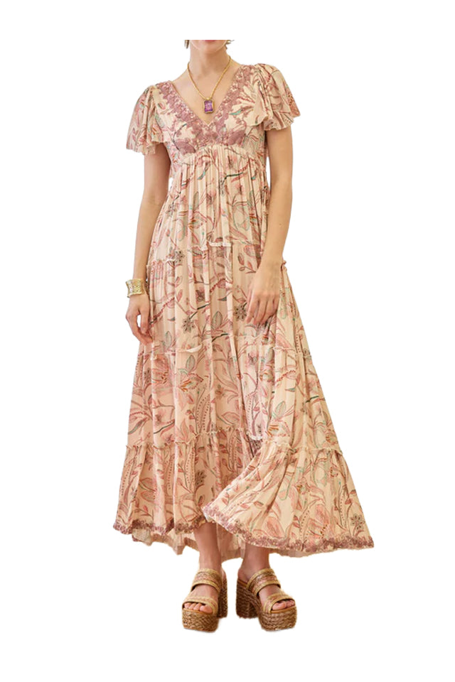 NEKANE GF.RIKA-000292 abito lungo donna floreale rosa paillettes