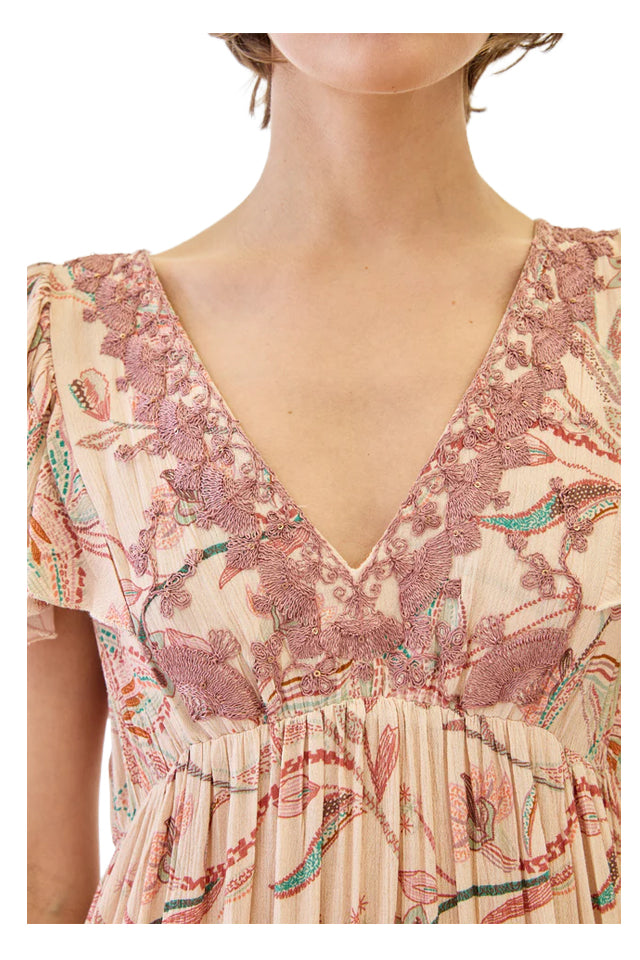 NEKANE GF.RIKA-000292 abito lungo donna floreale rosa paillettes