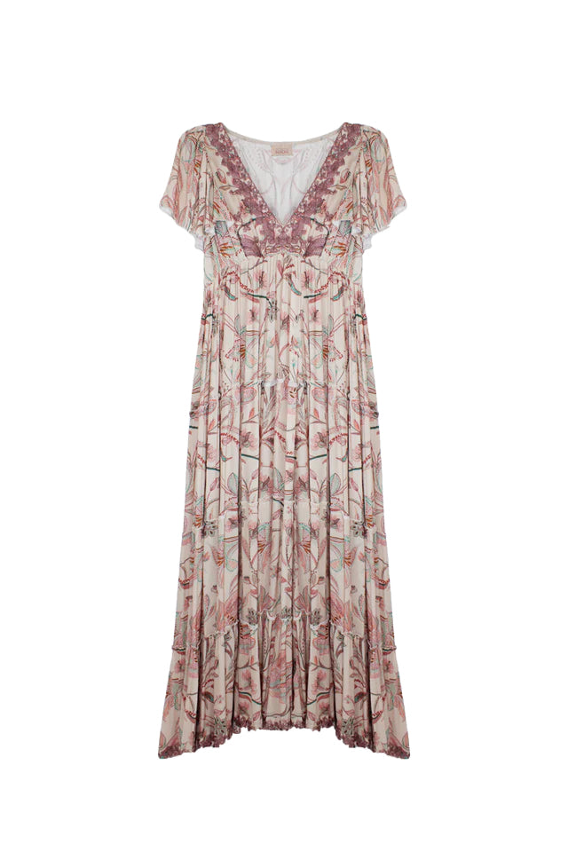 NEKANE GF.RIKA-000292 abito lungo donna floreale rosa paillettes