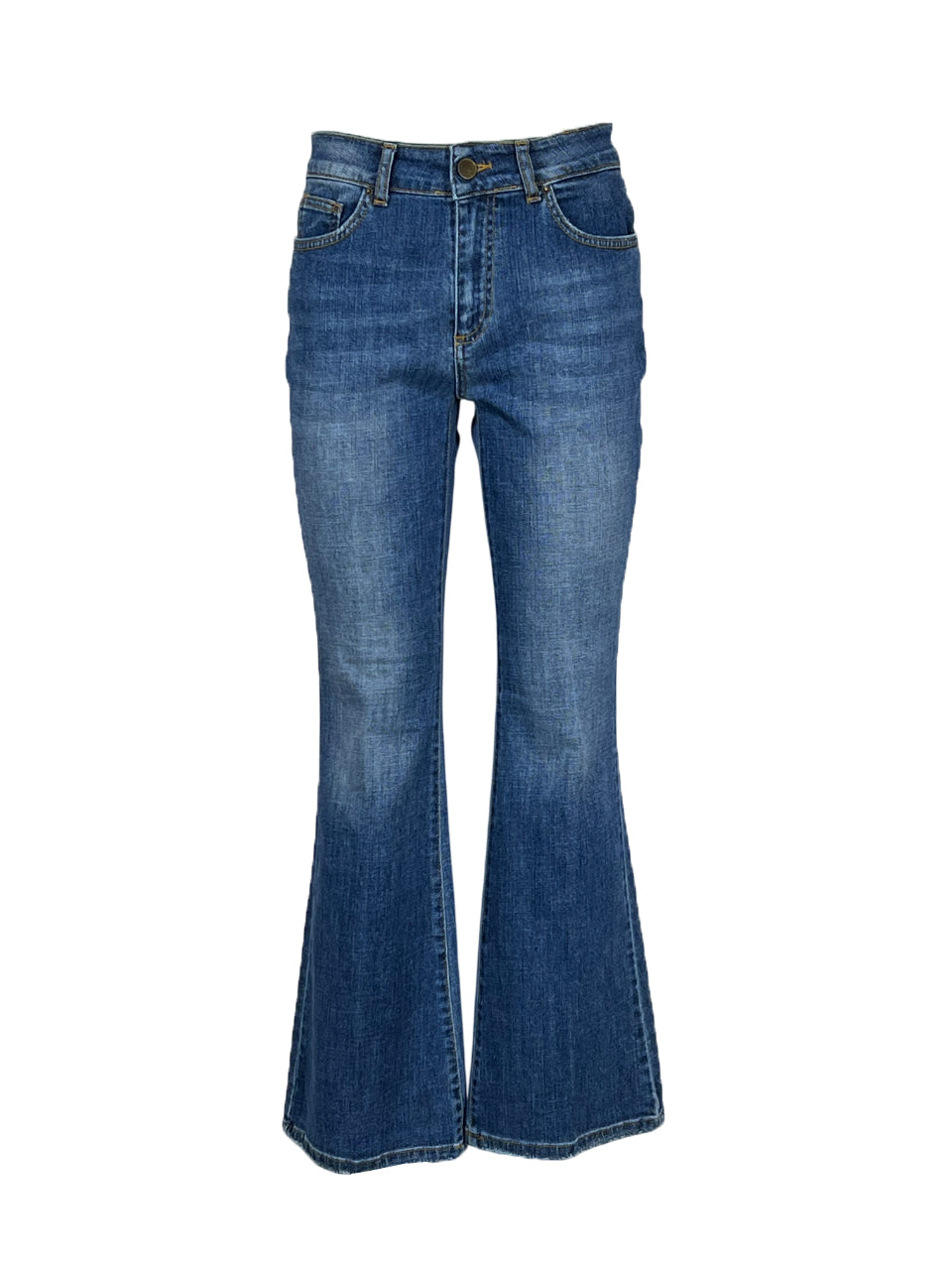 NOIR 'N' BLEU Jeans Donna Vita Alta Flare Cropped RACHEL-17 Stone Washed Italy